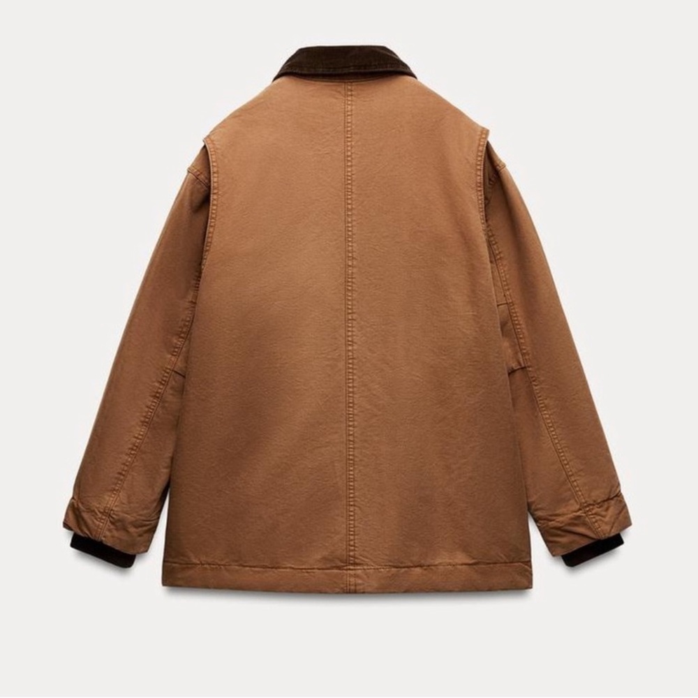 Zara ZW Contrast Collar Padded Oversized Jacket in Caramel Gorpcore NWT L - Picture 8 of 16